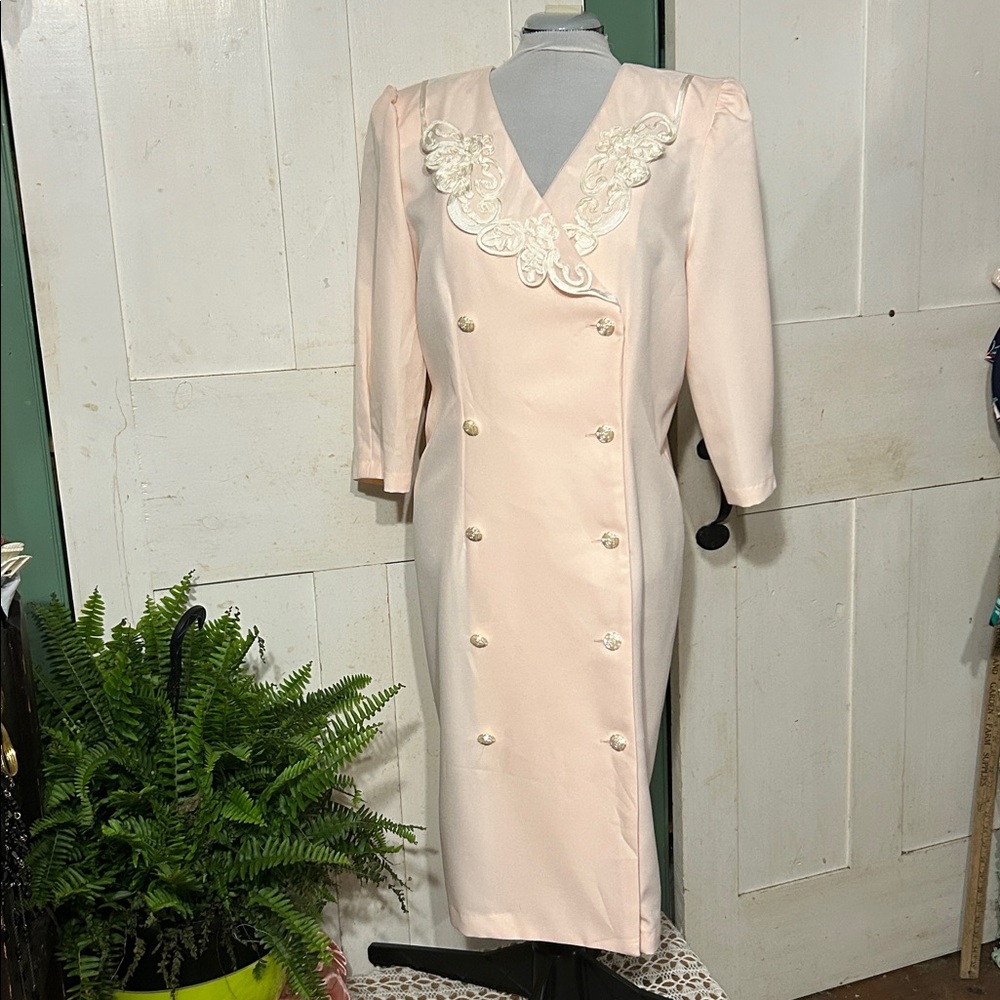 EC Vintage Tina Barrie Candy Pink 90s Y2K Party Dress Soutache Lace Trim Sz 16W